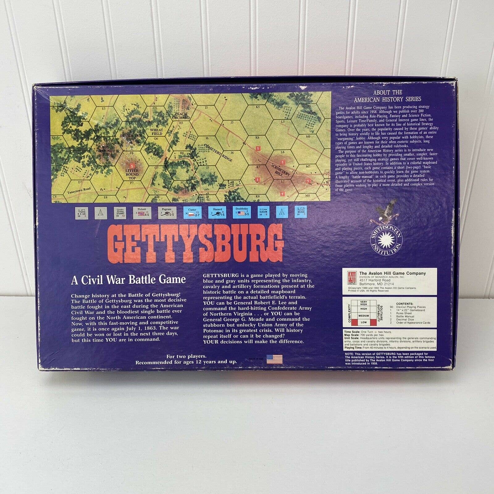 Gettysburg Civil War Battle Board buy Game Avalon Hill Smithsonian Complete 1988