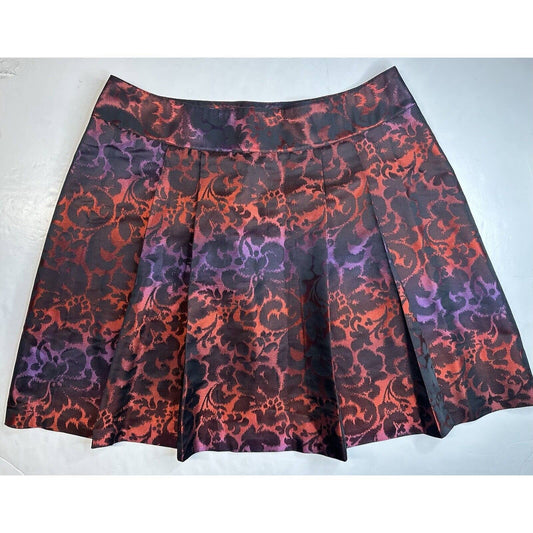 Lane Bryant Floral Skirt 20 Red/Purple/Black Gradient A-Line Pleats Zipper EUC