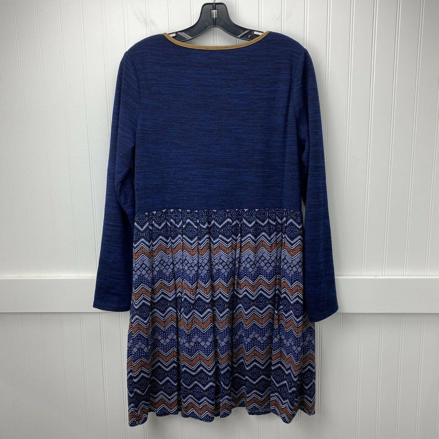 Anthropologie THML Boho Dress Sz Small Navy Blue Brown Embroidery Zig Zag