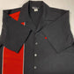 Johnny Suede Button Up Shirt Mens L Black/Red Embroidered Iron Cross Racing USA