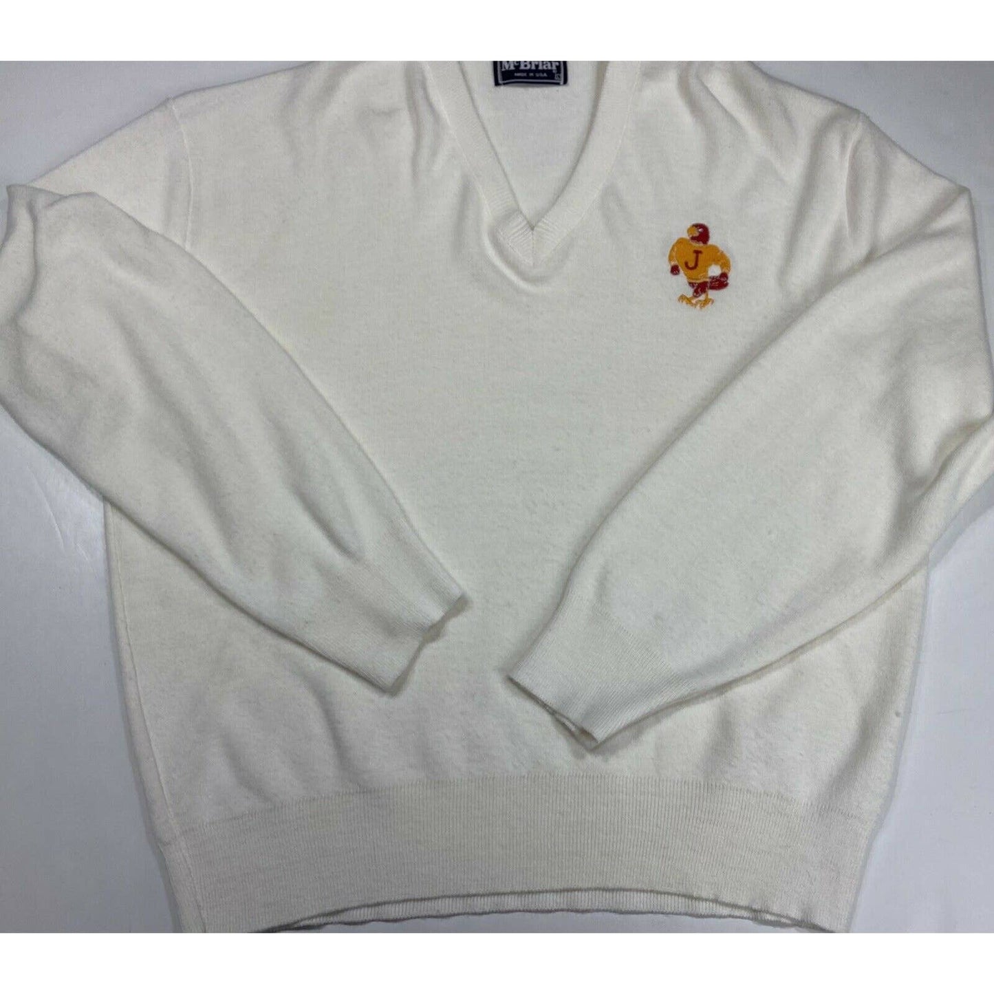 Vintage McBriar Sweater Large Mens White Acrylic Pullover Embroidered JBird USA