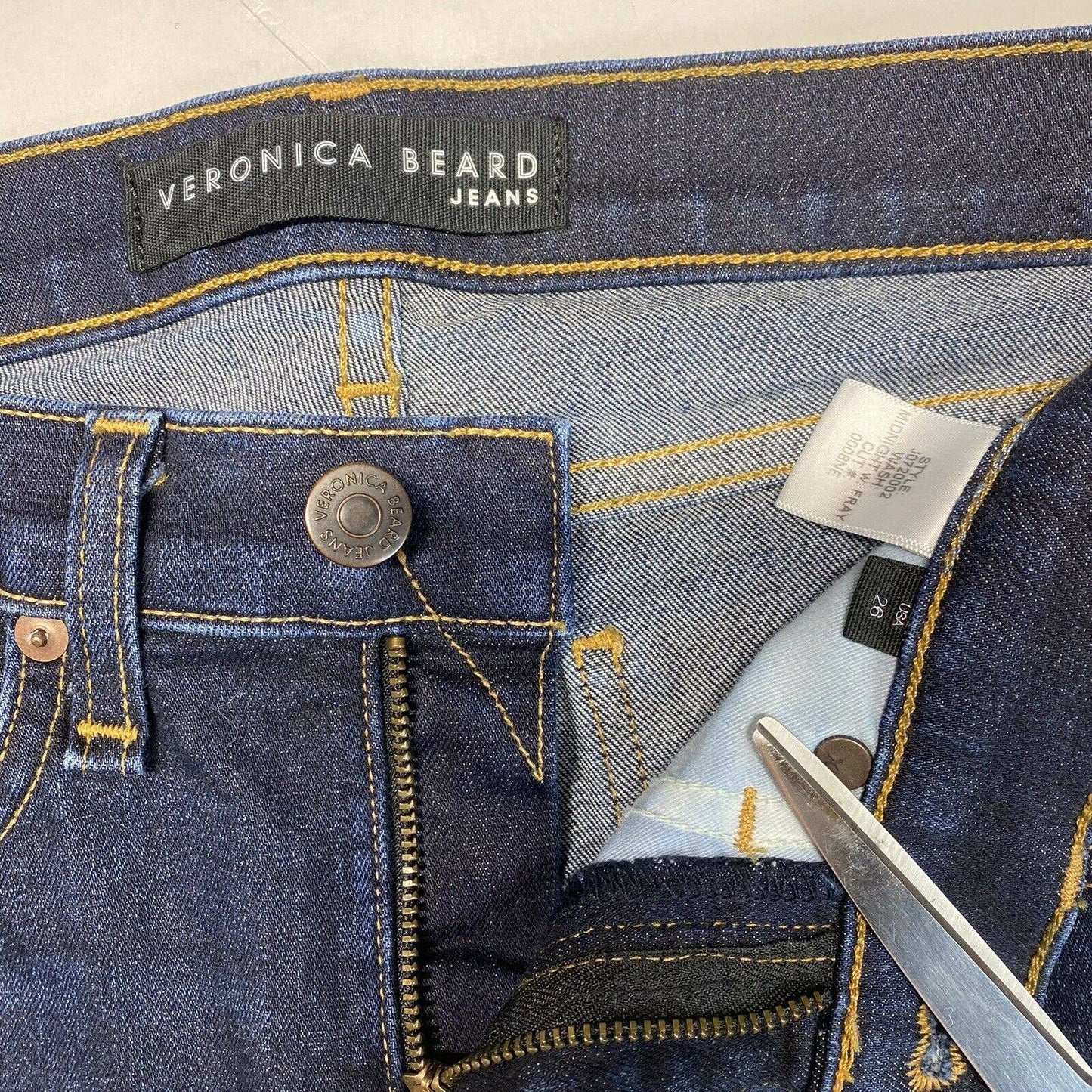 Veronica Beard Brooke Skinny Sz 26 Midrise Stretch Denim Jeans Dark Raw Hems EUC