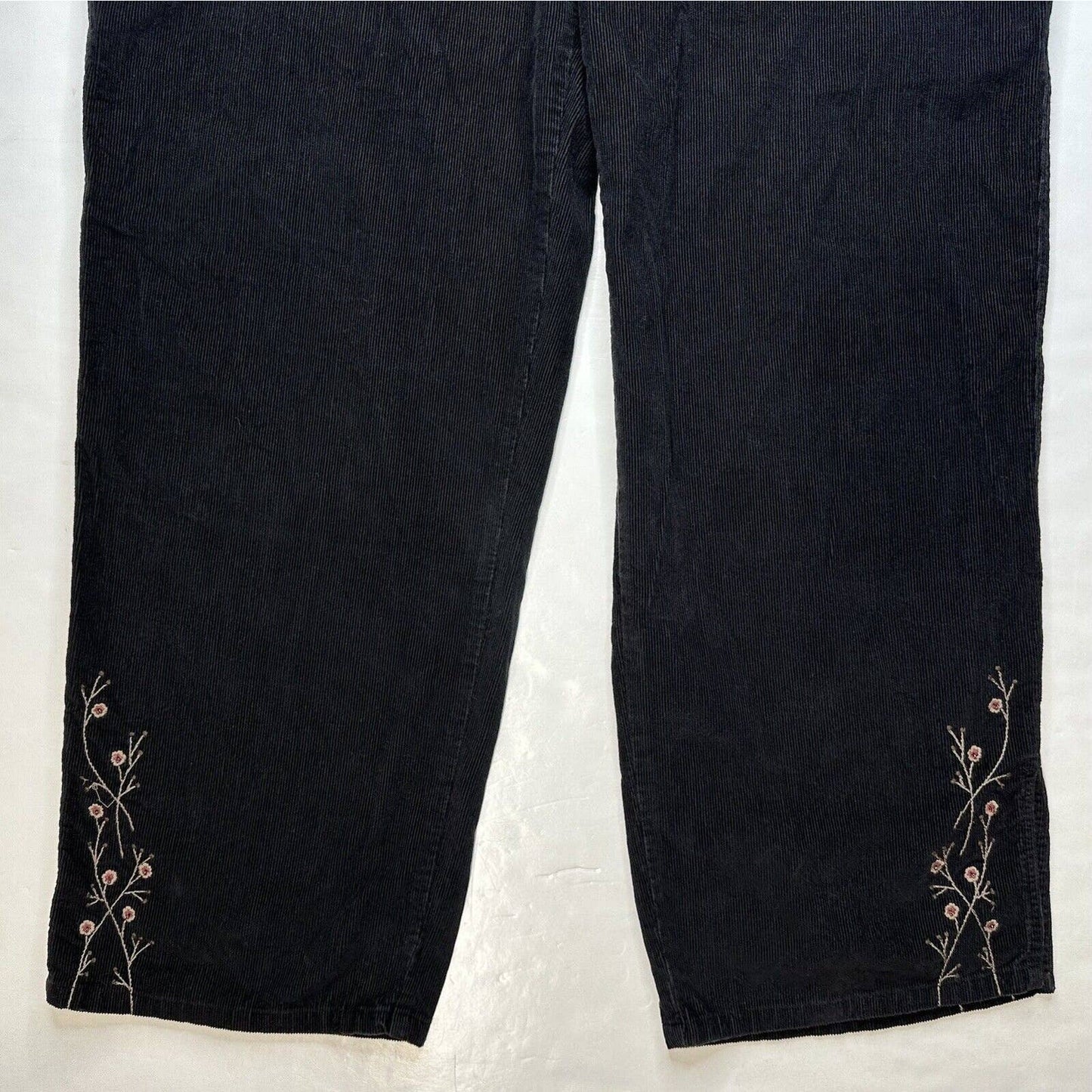 J.Jill Corduroy Jeans Womens 14 (33"Waist) Black High Rise Embroidered Flowers