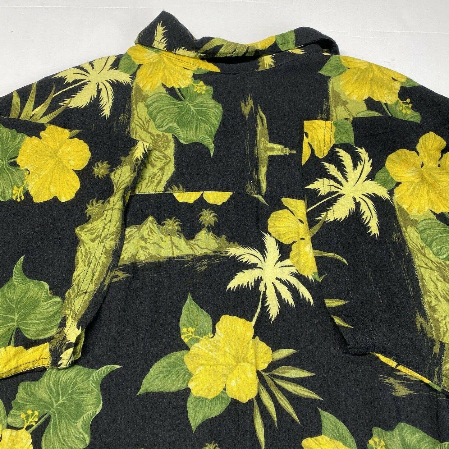 Steve & Barrys Hawaiian Button Up Shirt XL Mens Black Floral Short Sleeve *Flaw