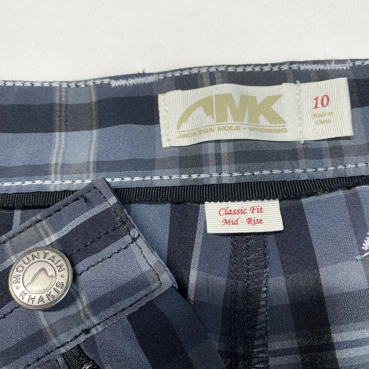 Mountain Khakis Classic Fit Midrise Bermuda Shorts Sz 10 Plaid Black Gray EUC