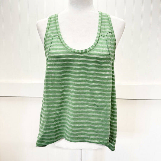 Zyia Active Nimbus Split Back Tank Top XL Green Open Back Sheer Stripe EUC