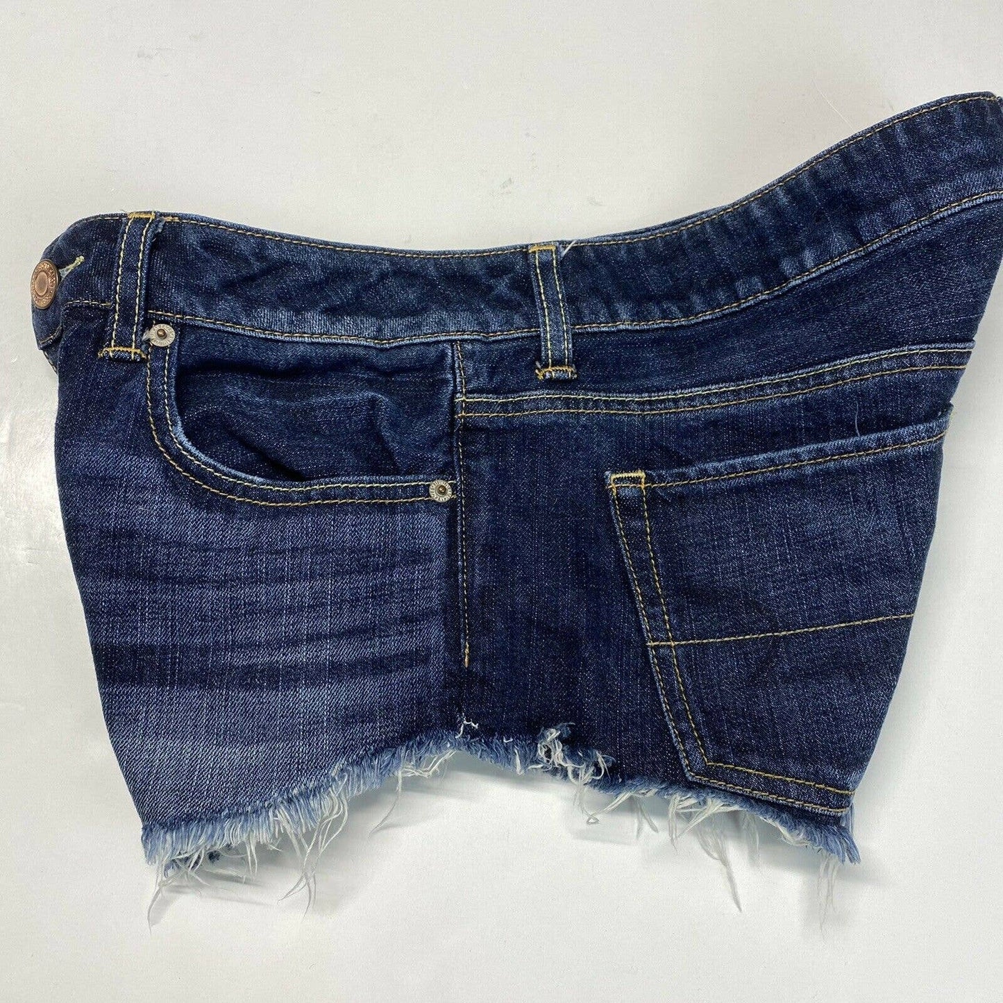 American Eagle Shortie Sz 8 Denim Blue Jean Short Dark Wash Raw Hem 100%Cotton