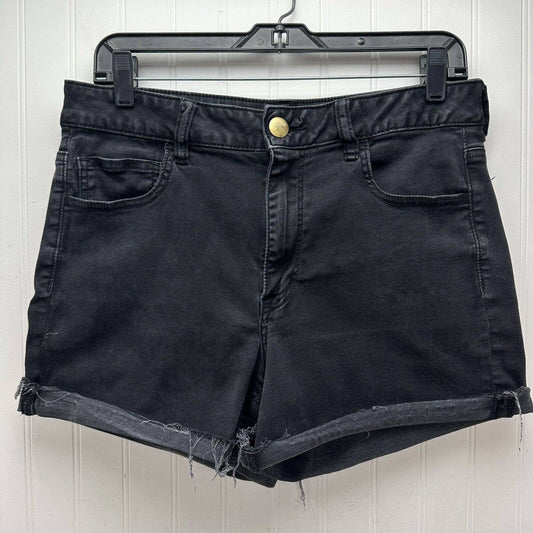 American Eagle Hi-Rise Shortie 14 Super Super Stretch Black Denim Short Fray