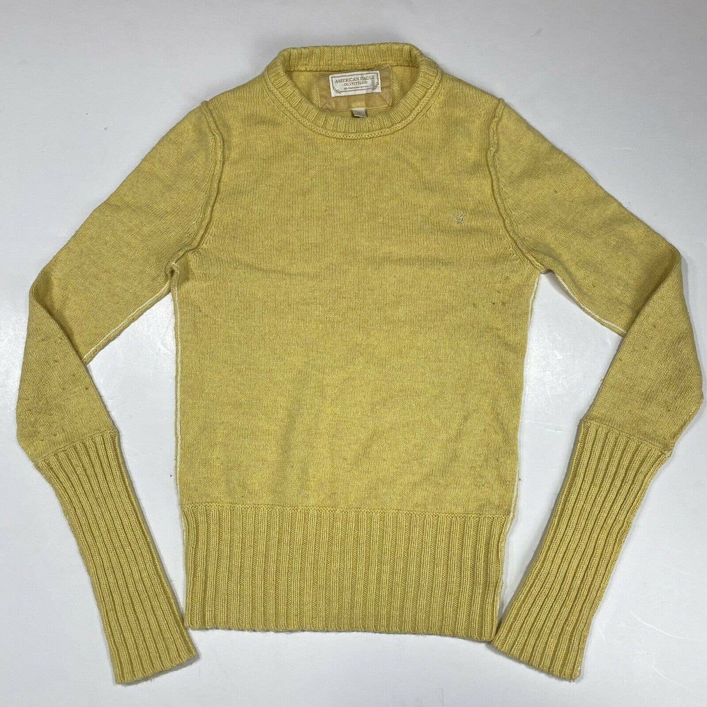 American Eagle Yellow Sweater Sz Small Womens Wool Angora Rabbit Hair Blend