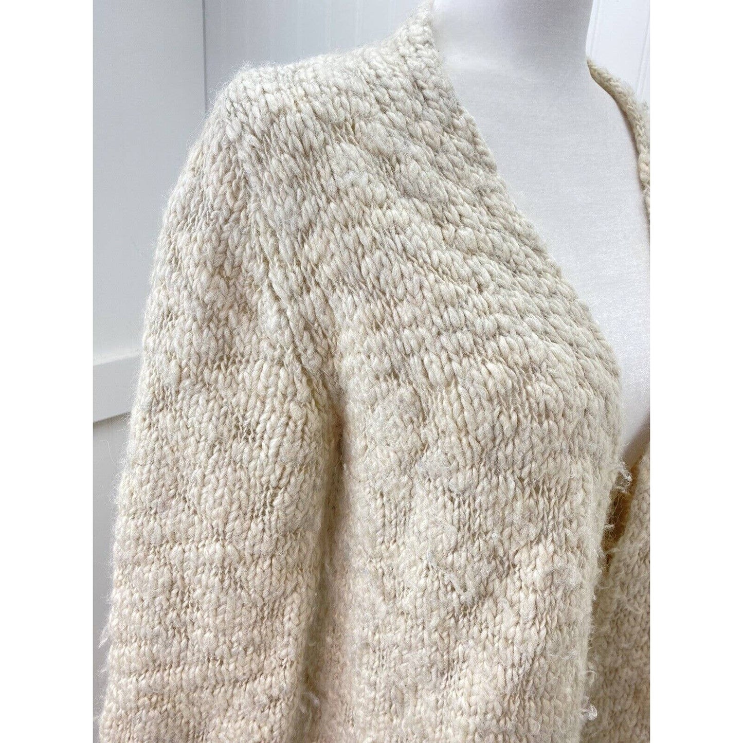 J.Jill Chunky Knit Cardigan Sz Small Beige Wool/Alpaca Blend Open Front Sweater