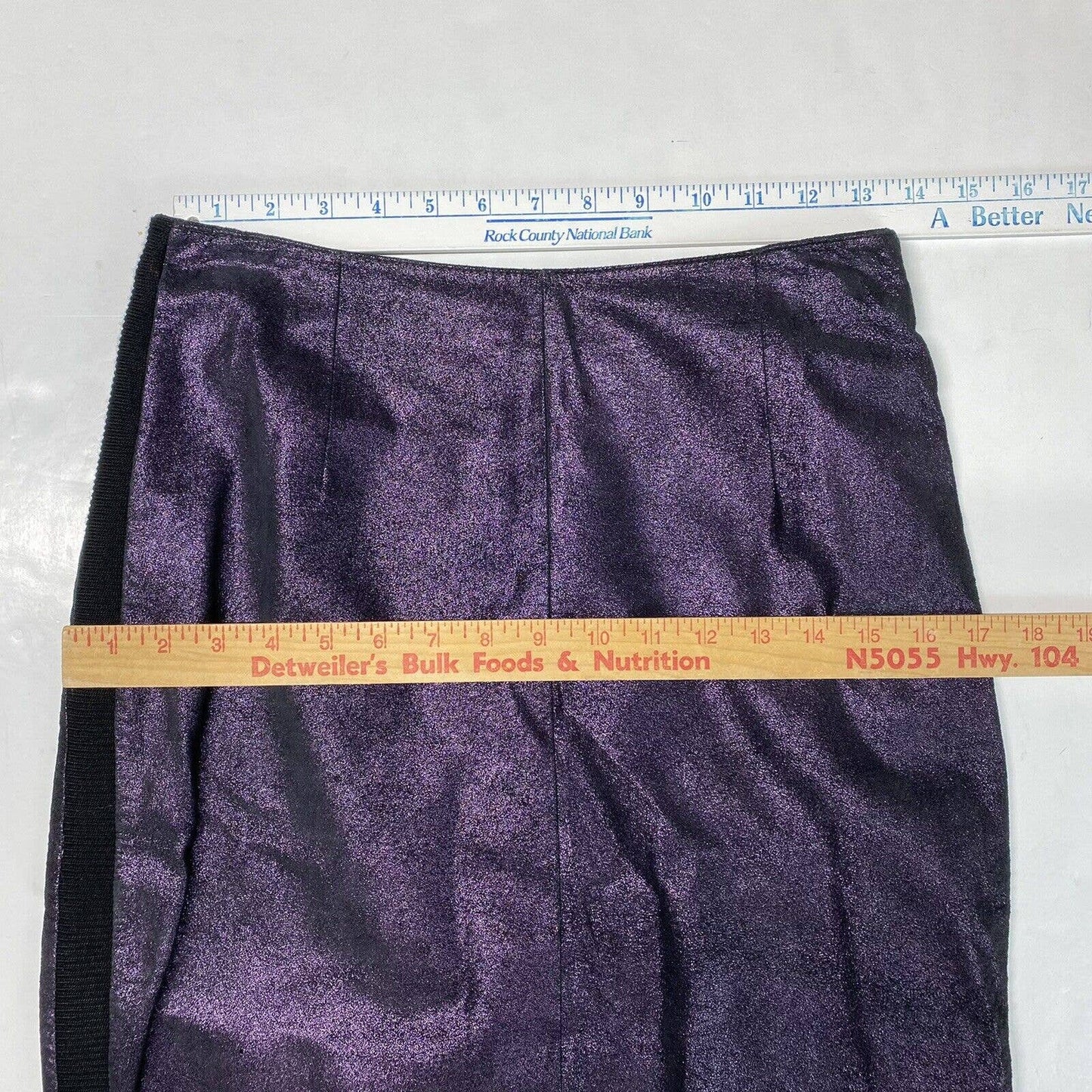 Venus Williams Wilsons Leather Pencil Skirt Sz 6 Purple Shimmer Back Slit Lined