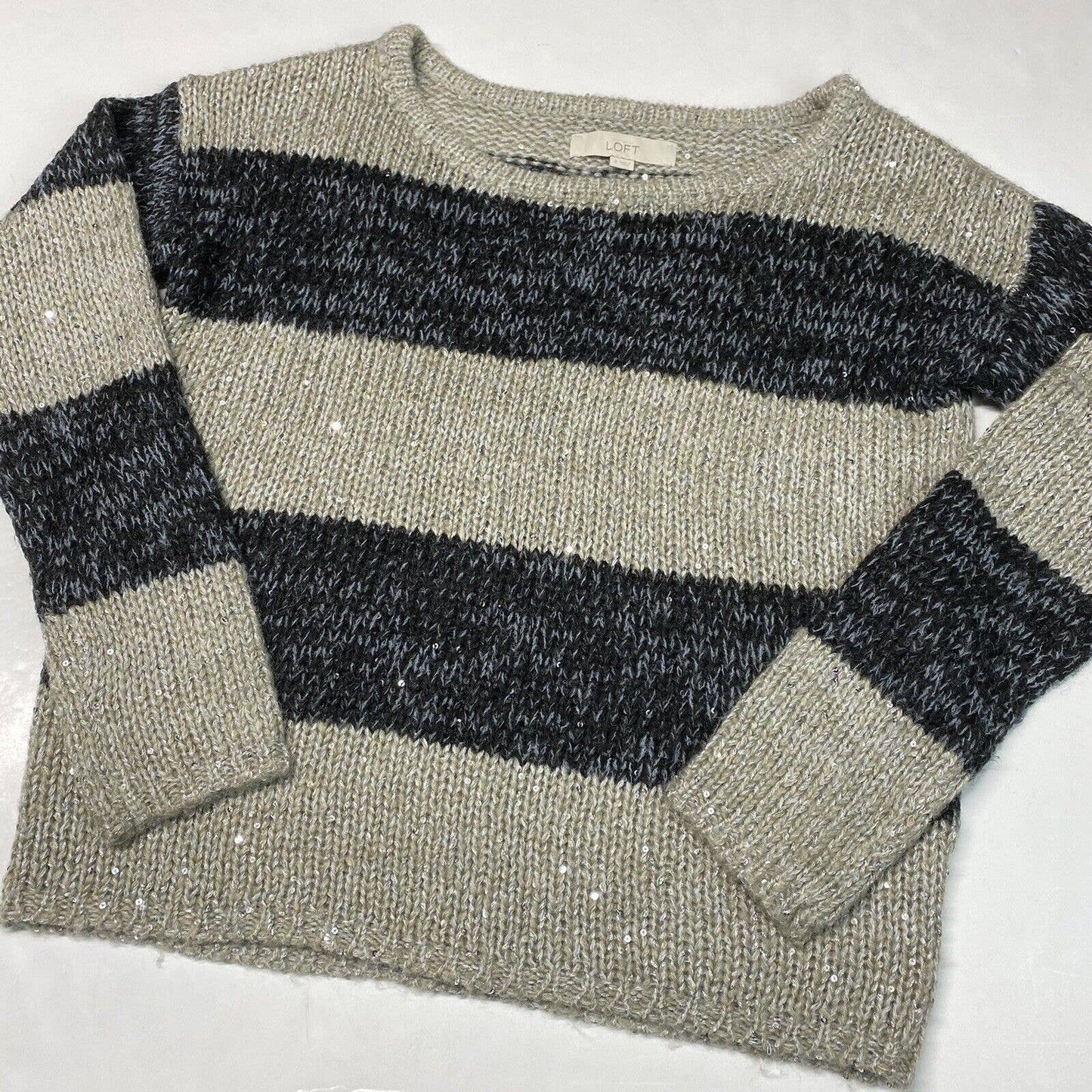 LOFT Striped Sequin Sweater Sz Small Multicolor Long Sleeve Wool/Alpaca Blend