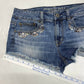 American Eagle Shortie Sz 8 Stretch Denim Jean Shorts Light Wash Raw Hem Jewels