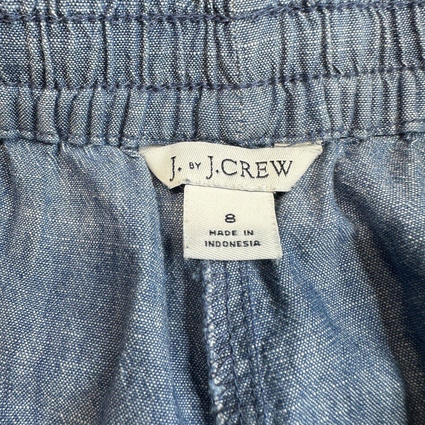 J Crew Pull On Tapered Crop Pants Womens 8 Blue Cotton Lightweight Cuffed *Spot