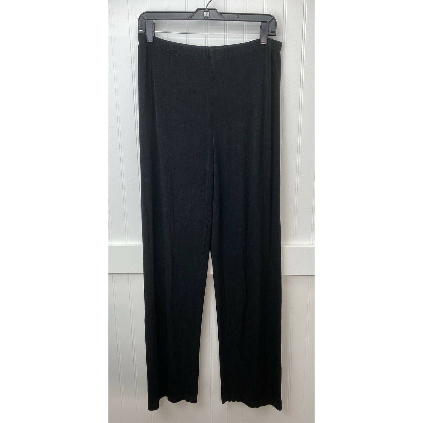 Chicos Travelers Slinky Knit Straight Leg Pants Sz 1 (US 8) Black Stretch Acetate *Flaw