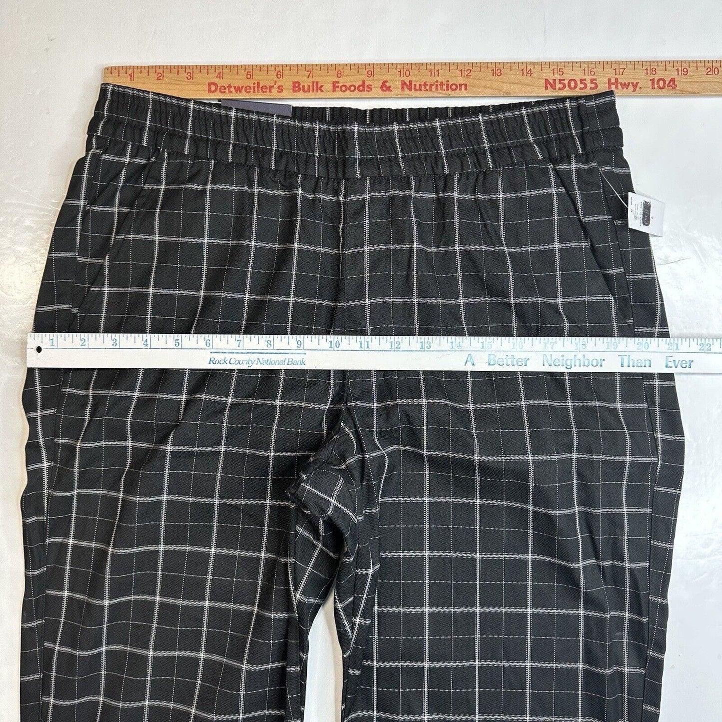 GAP Easy Pants Womens Large Black Plaid Pull On Tapered Ankle Lightweight NEW