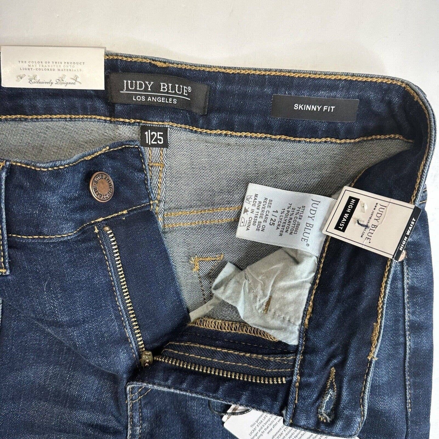 Judy Blue High Waist Skinny Jeans Womens 1/25 Blue Stretch Denim Mid Seams NEW