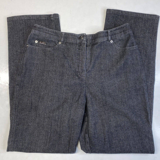 St. John Sport Straight Leg Jeans Sz 8 Womens High Rise Dark Gray Stretch Short