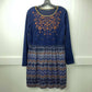 Anthropologie THML Boho Dress Sz Small Navy Blue Brown Embroidery Zig Zag