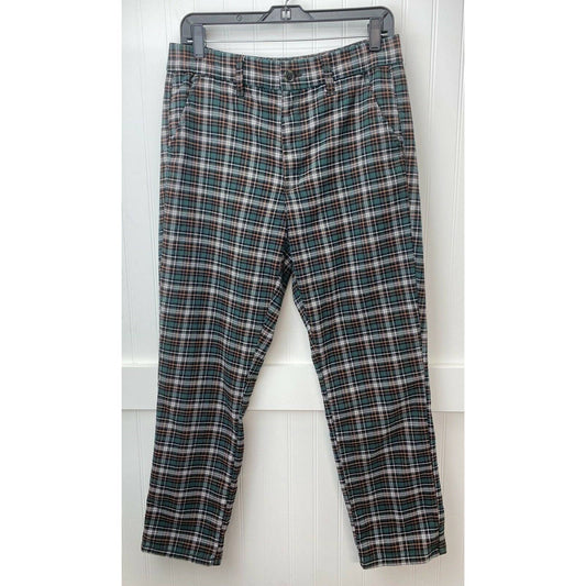 American Eagle Super Hi-Rise Skinny Trouser Sz 10 Stretch Green Tan Plaid Pants