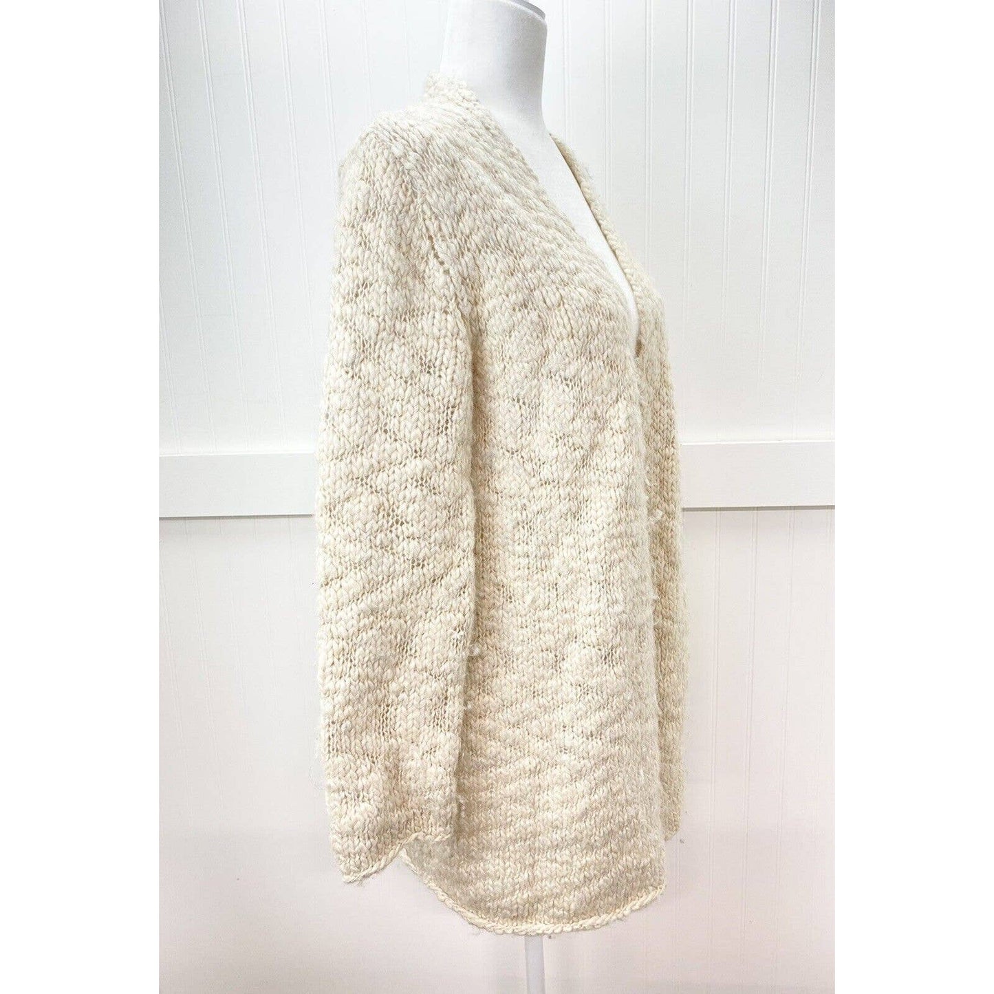 J.Jill Chunky Knit Cardigan Sz Small Beige Wool/Alpaca Blend Open Front Sweater