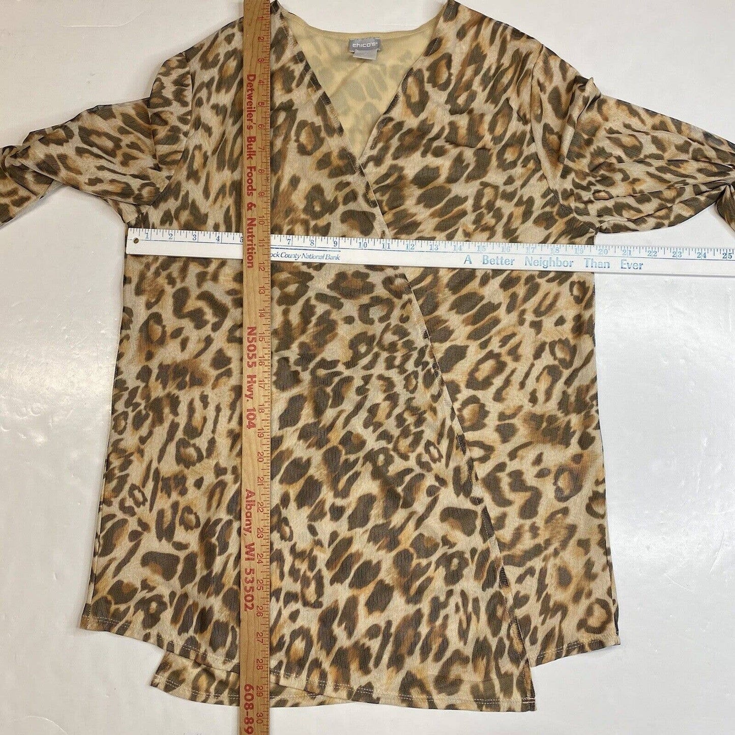 Chicos Leopard Open Front Cardigan 2 (Large) Brown Animal Print Lightweight Mesh