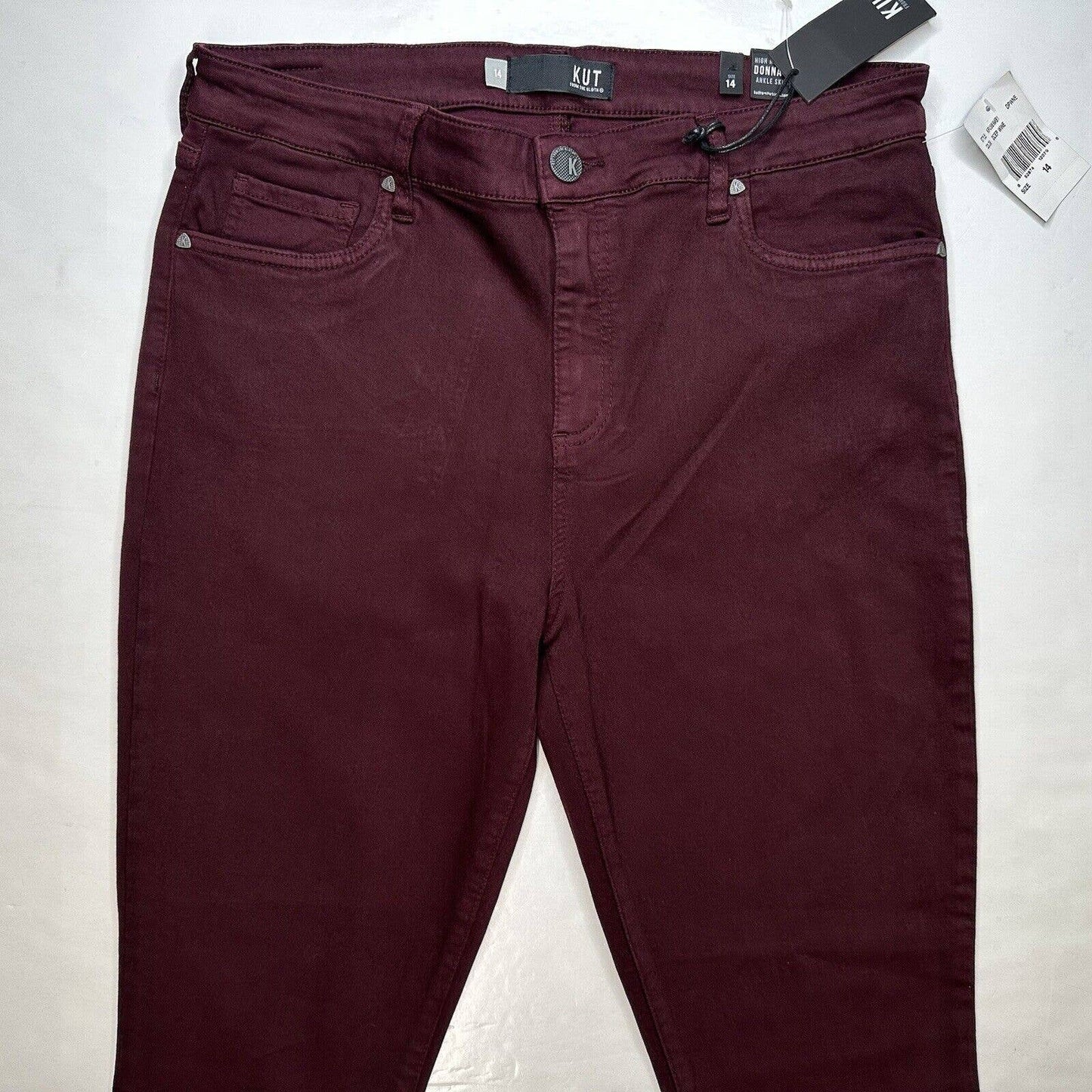 KUT From The Kloth Donna High Rise Ankle Skinny Jeans 14 Deep Wine Burgundy NEW