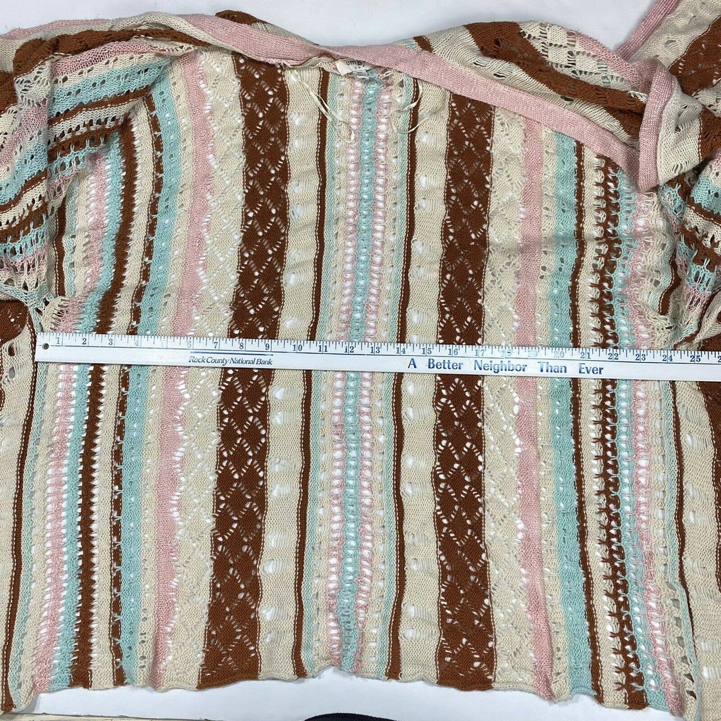 Umgee Open Knit Sweater Poncho Sz Med/Large Pink Blue Brown Boho Cardigan Drape