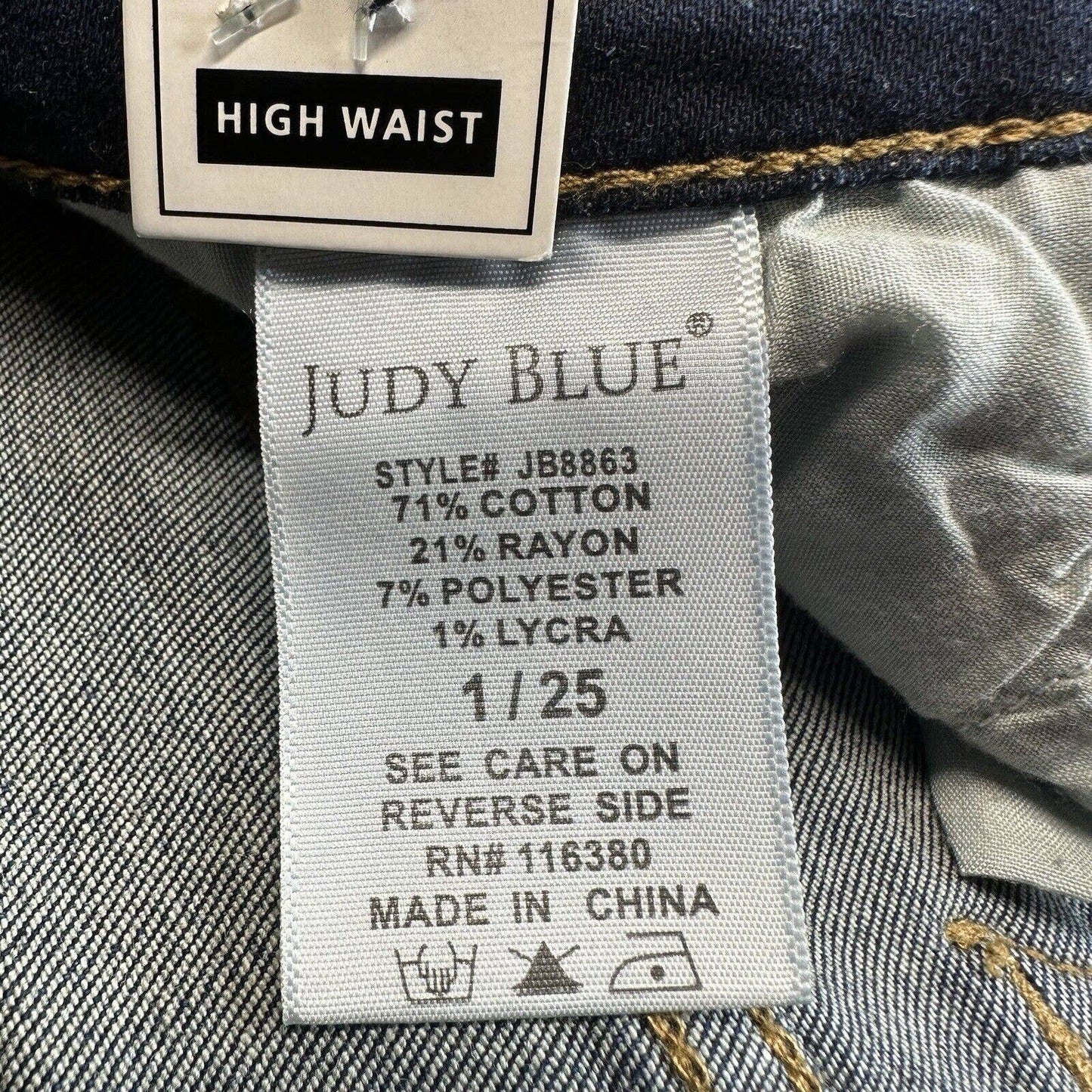 Judy Blue High Waist Skinny Jeans Womens 1/25 Blue Stretch Denim Mid Seams NEW