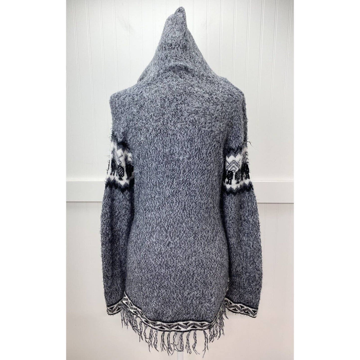 Grupo Brisanti Fuzzy Alpaca Blend Knit Sweater Gray Hooded Soft Fringe *No Size