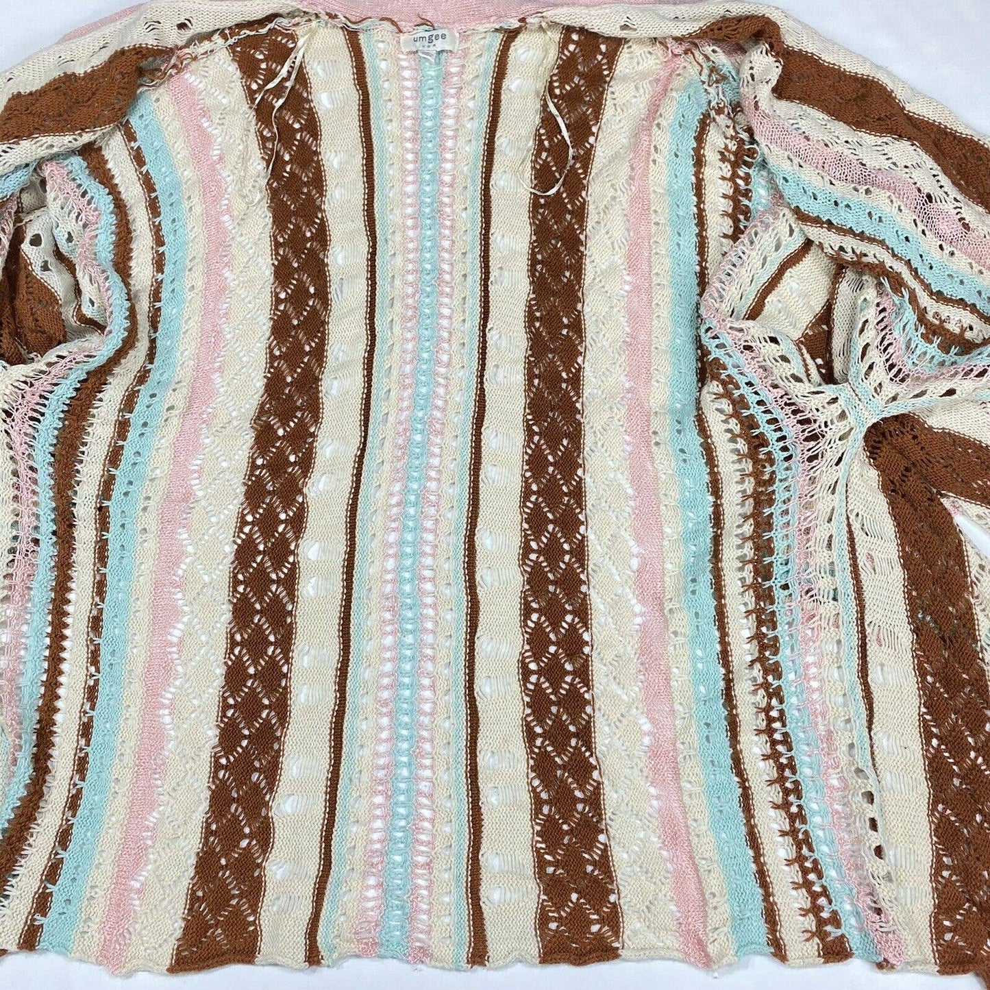 Umgee Open Knit Sweater Poncho Sz Med/Large Pink Blue Brown Boho Cardigan Drape