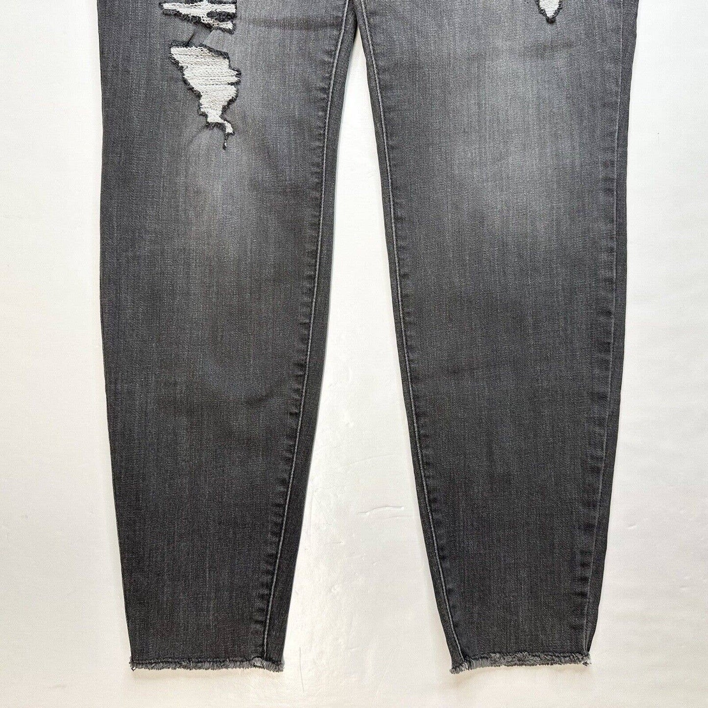 Maurices High Rise Skinny Jean Women L/12 Stretch Gray Denim Button Fly Distress