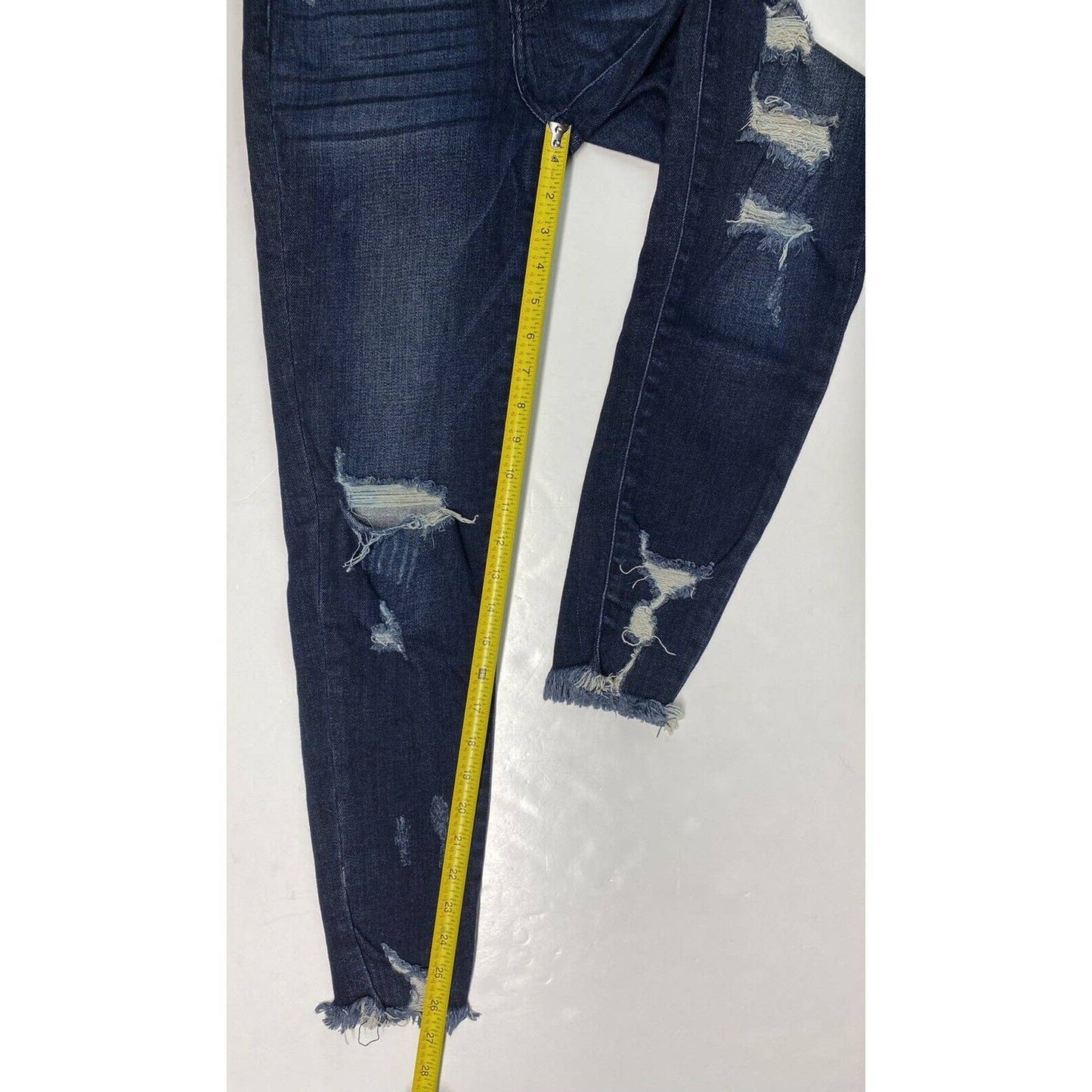 Kancan Skinny Ankle Sz 5/26 Stretch Denim Jeans Button Fly Dark Distressed Holes