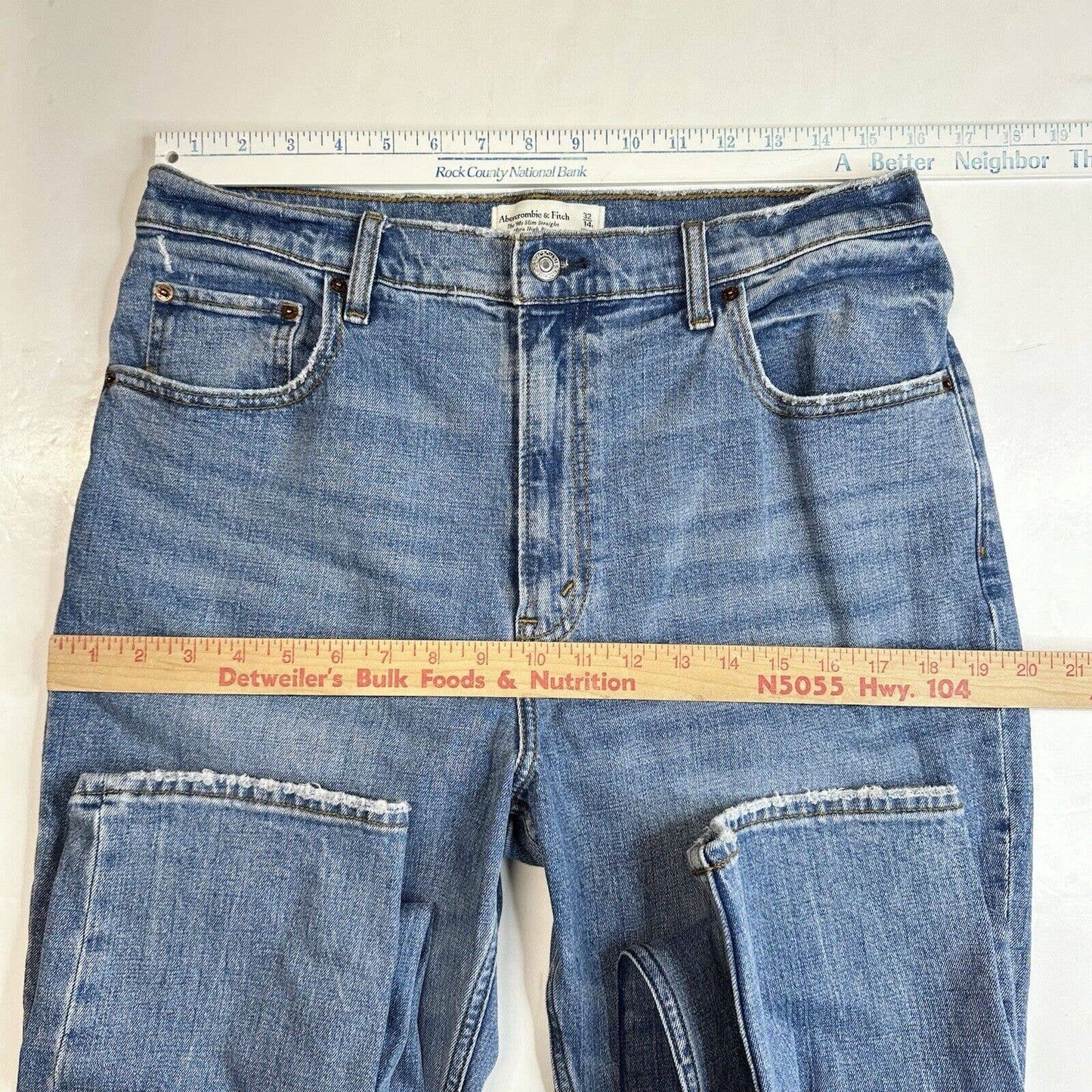 Abercrombie Fitch 90s Slim Straight Ultra High Rise Jeans Sz 32/14 Blue Denim