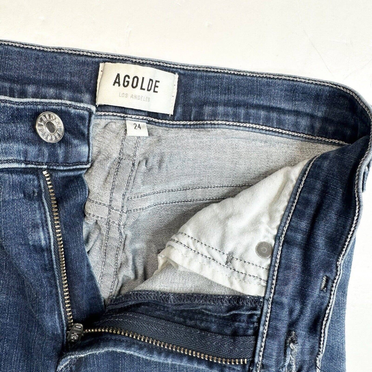 AGOLDE Sophie Crop Jeans Womens 24 Midrise Blue Denim Medium Wash Raw Hem Fray