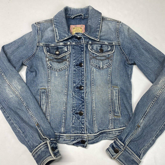 Abercrombie & Fitch Trucker Jean Jacket Sz Medium Denim Buttons Distress *Small