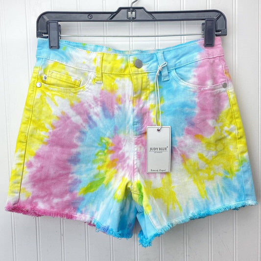 Judy Blue Tie Dye Rainbow Short Sz Small Stretch Denim Raw Hem Fray Colorful NEW