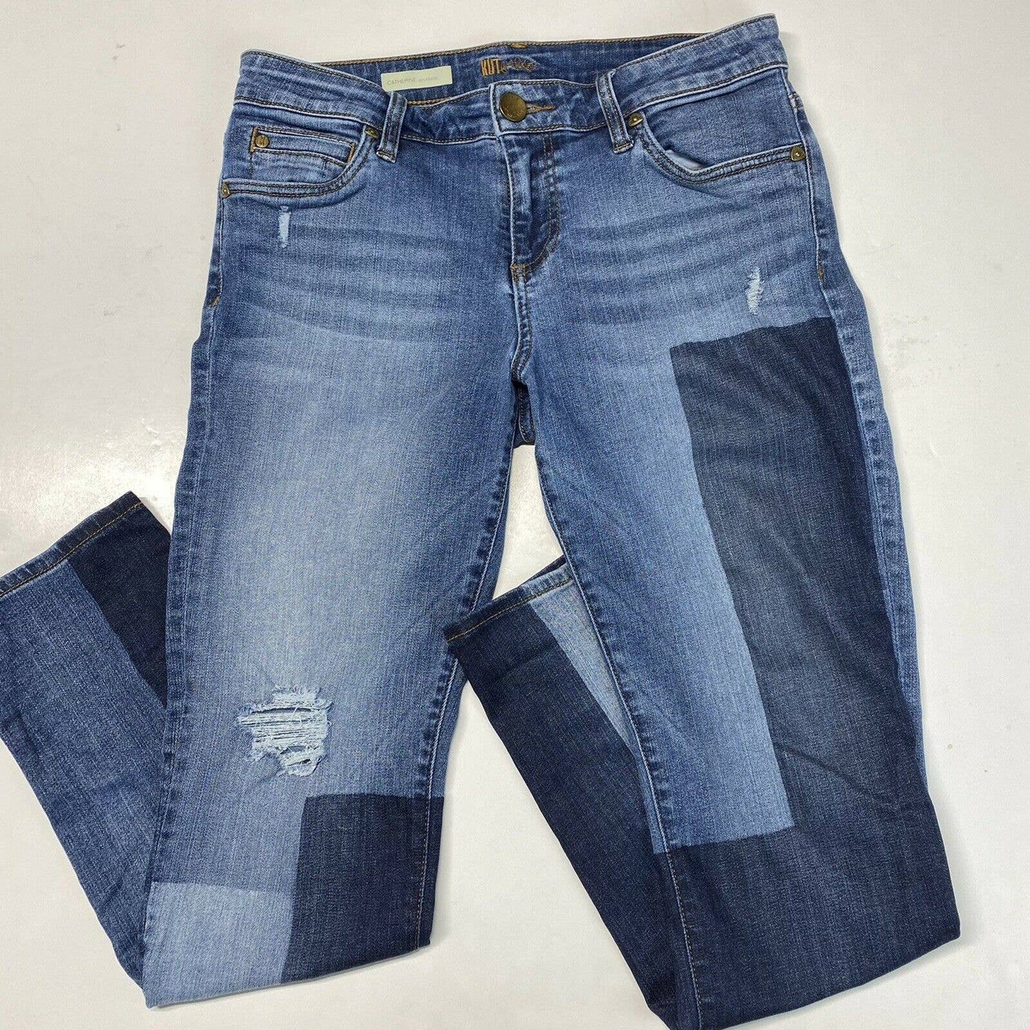 Kut From The Kloth Catherine Boyfriend Colorblock Sz 6 Stretch Denim Jeans Holes