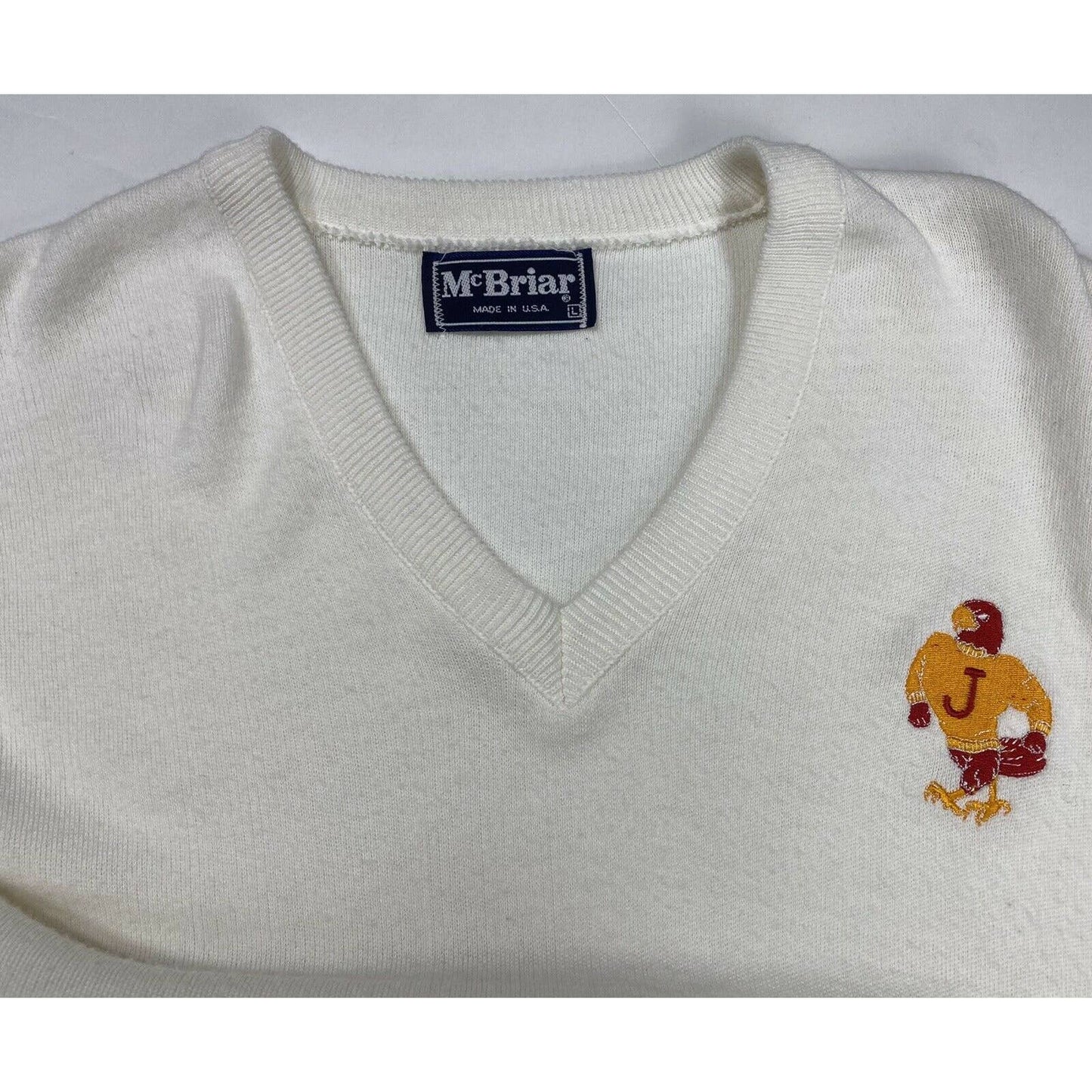 Vintage McBriar Sweater Large Mens White Acrylic Pullover Embroidered JBird USA