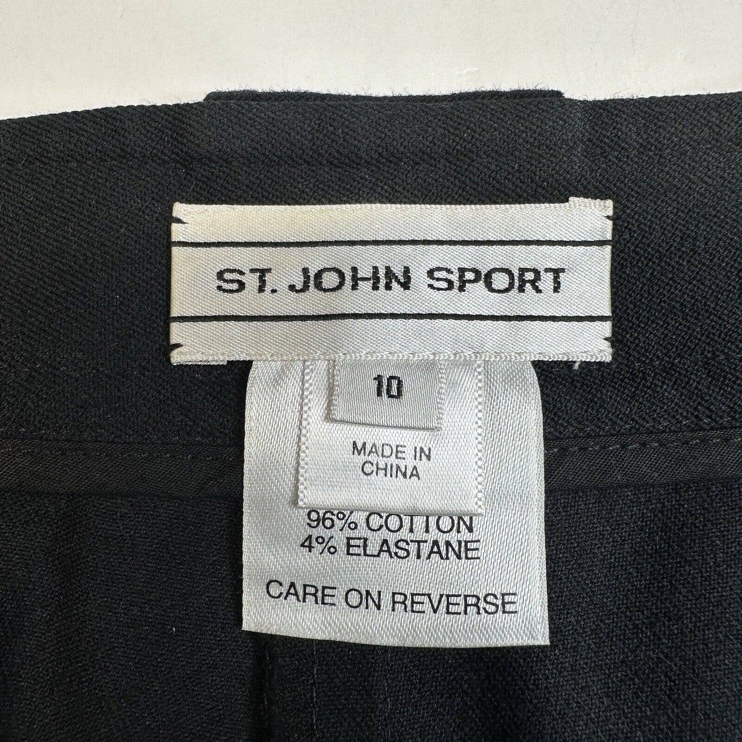 St John Sport Straight Leg Trousers Womens 10 Black Dress Pants Exposed Seams