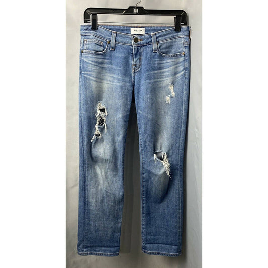 Big Star Kate Crop Straight Sz 25 (28x26) Denim Blue Jeans Destroyed