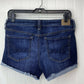 American Eagle Shortie Sz 8 Midrise Super Stretch Denim Shorts Dark Raw Hem EUC