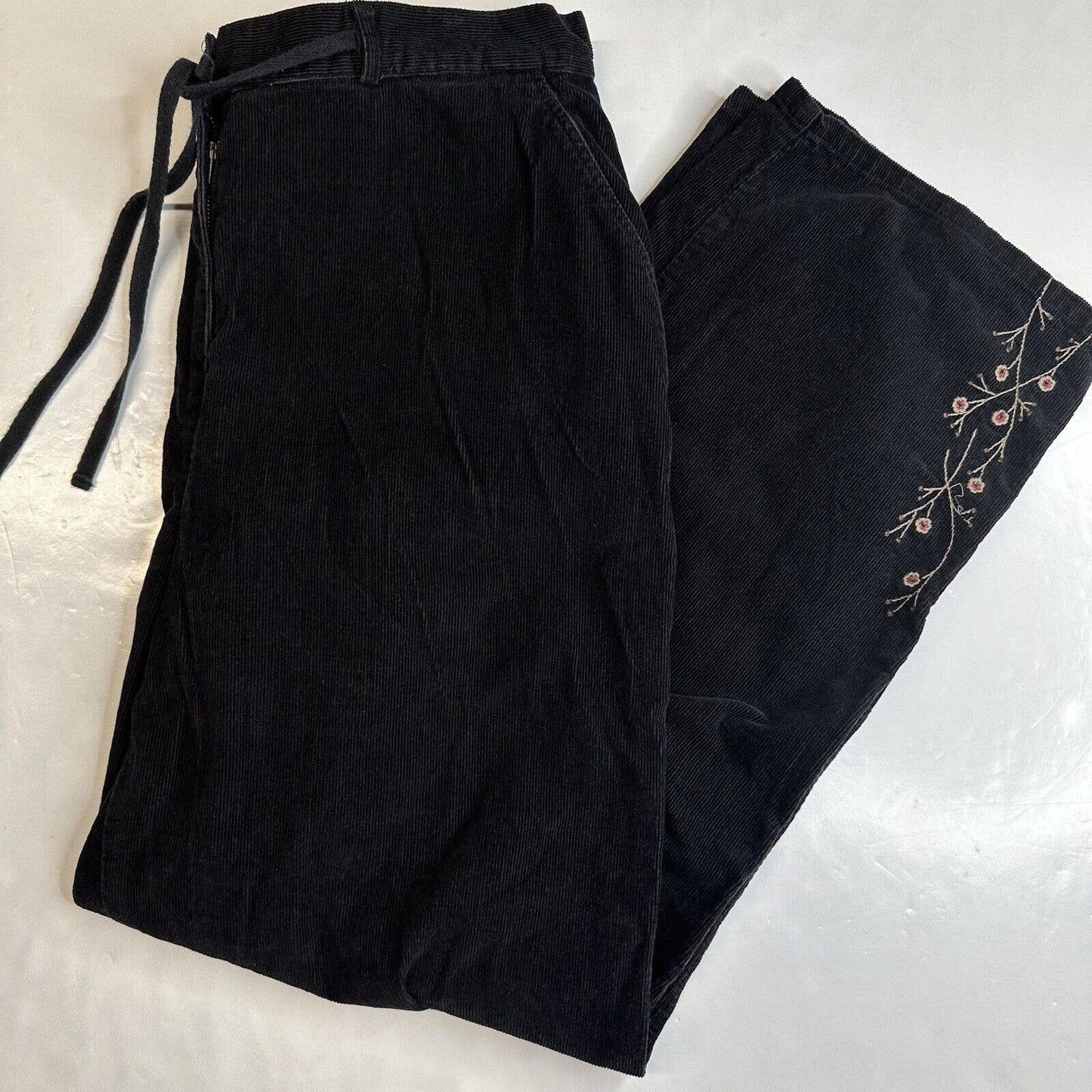 J.Jill Corduroy Jeans Womens 14 (33"Waist) Black High Rise Embroidered Flowers