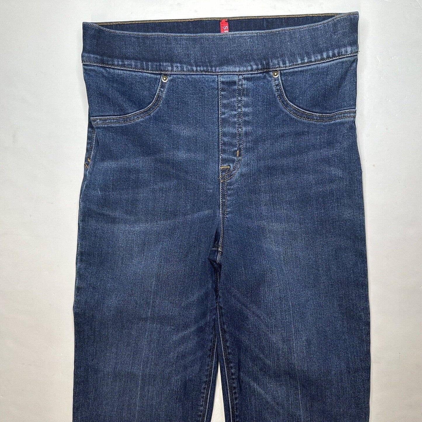 Spanx Cropped Flare Jeans Womens Small Pull On High Rise Stretch Denim Fray EUC