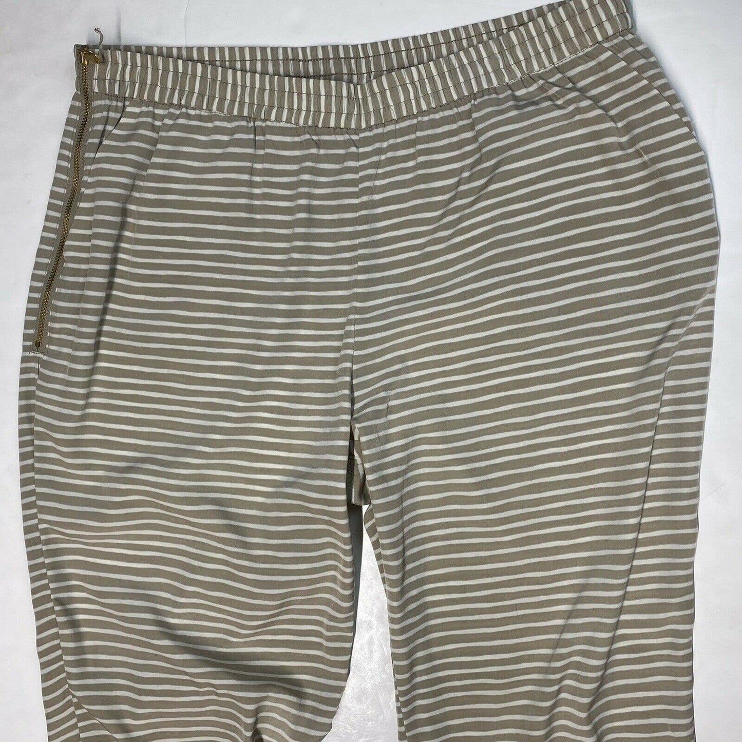 Black Label Chicos Striped Ankle Tie Pants Sz 2 (US 12) Beige Elastic Side Zip