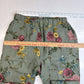 Belle France 100% Linen Crop Pants Medium Pull On Green Floral Italy No Drstring