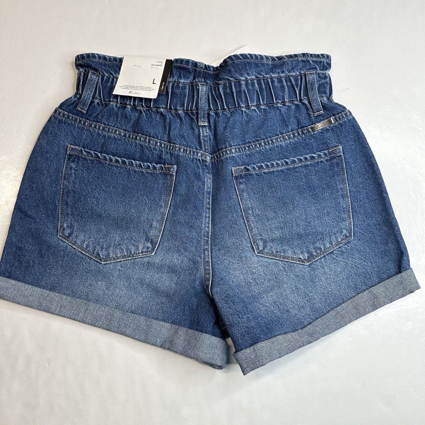 Kancan Izzie Paperbag Ultra High Rise Shorts Sz Large Denim Blue Jean Cuffed NEW