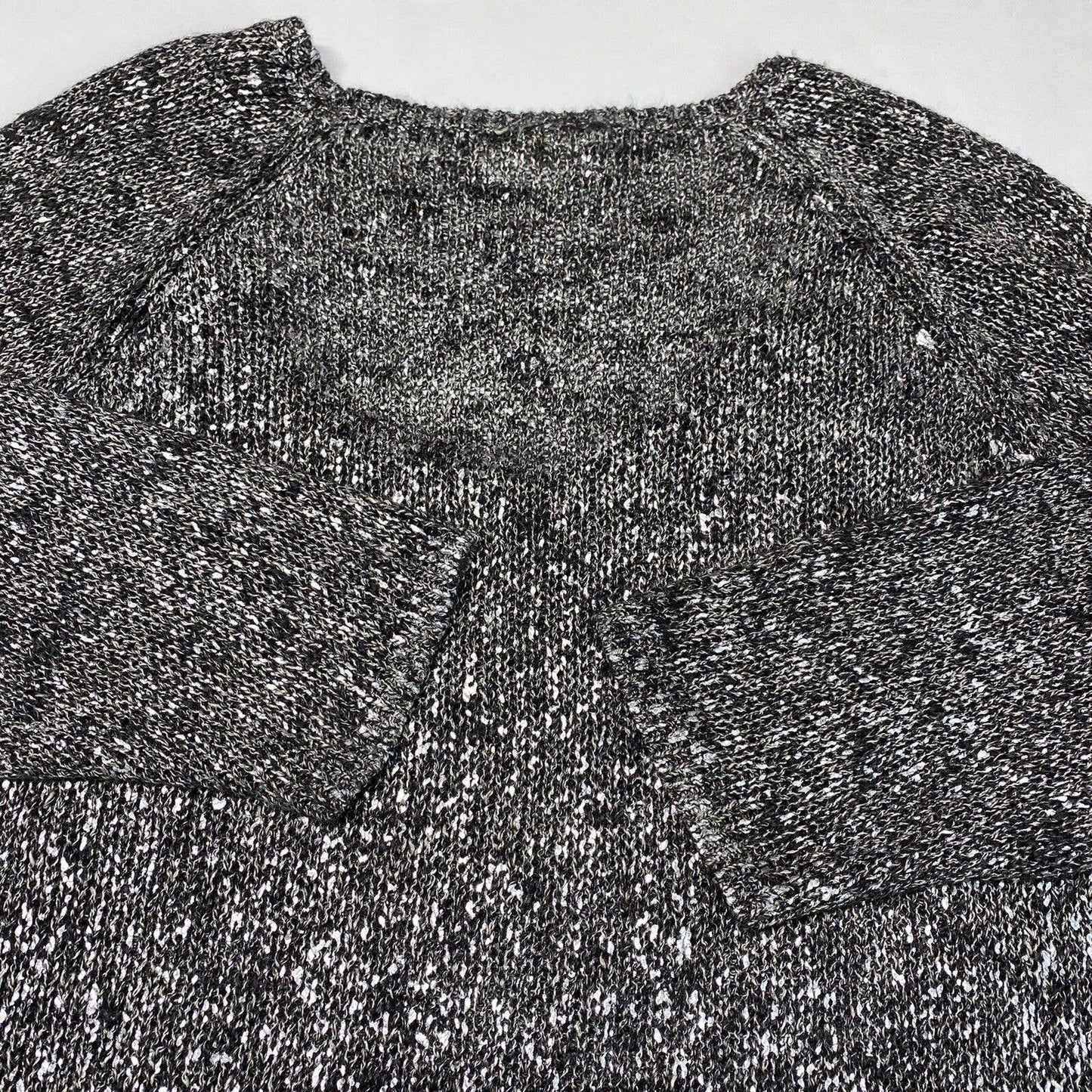 Eileen Fisher Open Knit Sweater Sz Large Gray/Silver Metallic Linen Blend