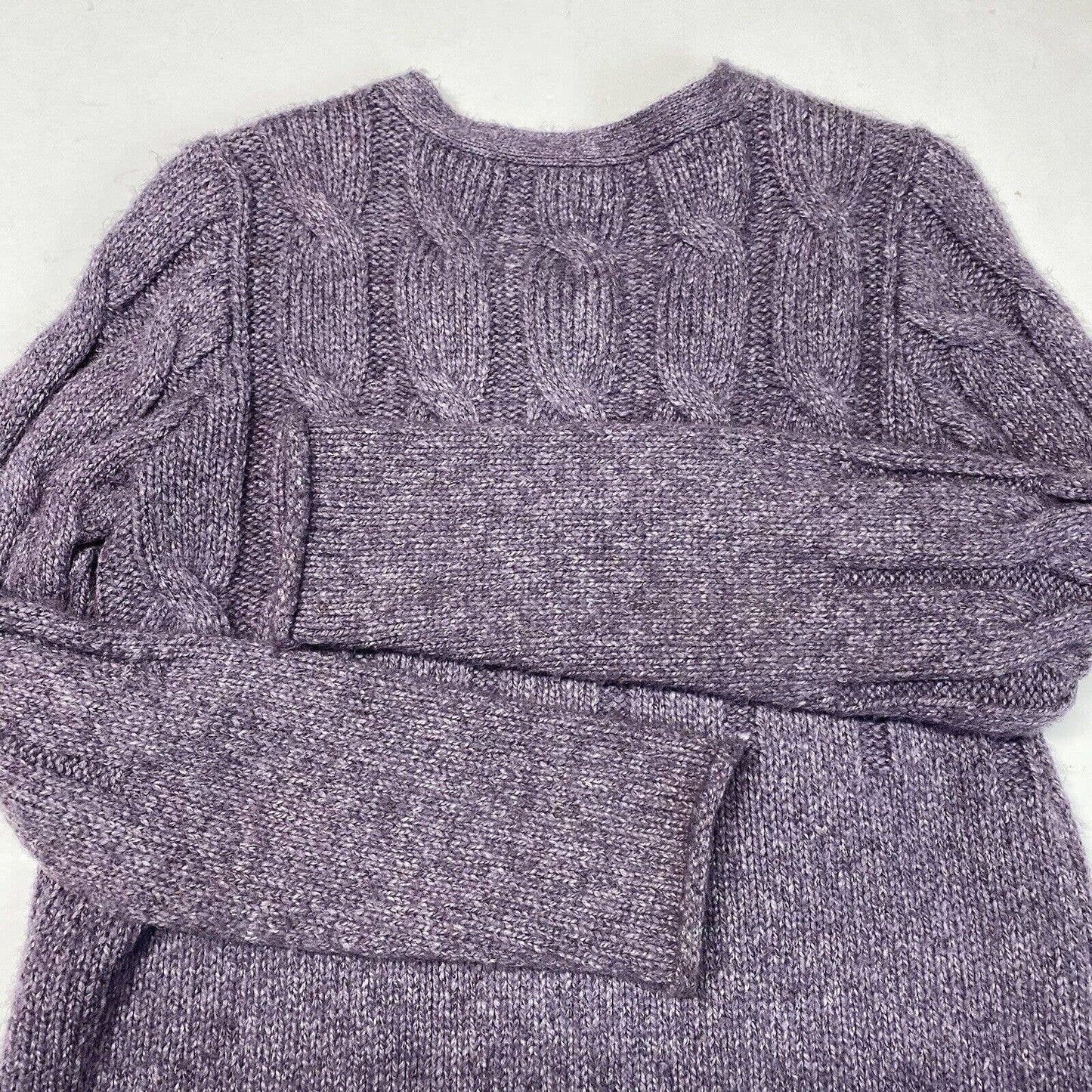 J Jill Button Up Cable Knit Cardigan XSmall Purple Lavender Long Chunky Sweater