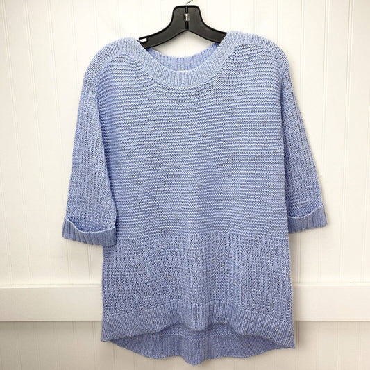 Chicos Knit Sweater Sz 1 (Medium) Light Blue/Silver Metallic 3/4 Sleeve Top